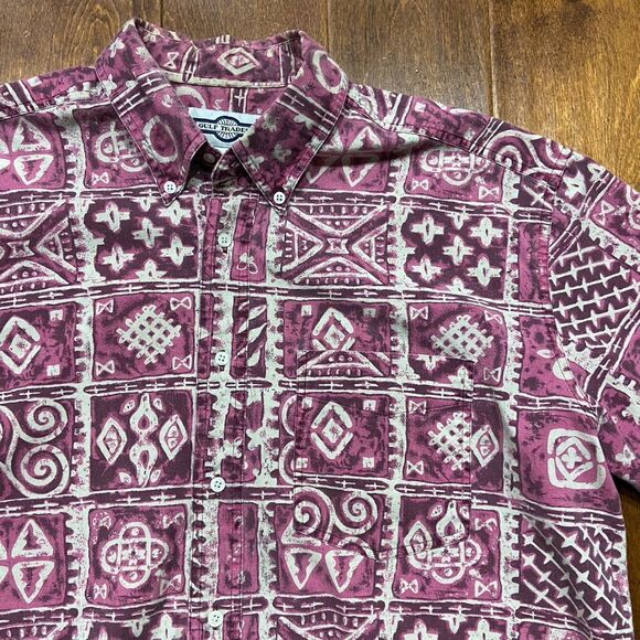 Gulf Traders Vintage 80s Pink White Abstract Button Front Shirt Mens Size Medium - Picture 2 of 8